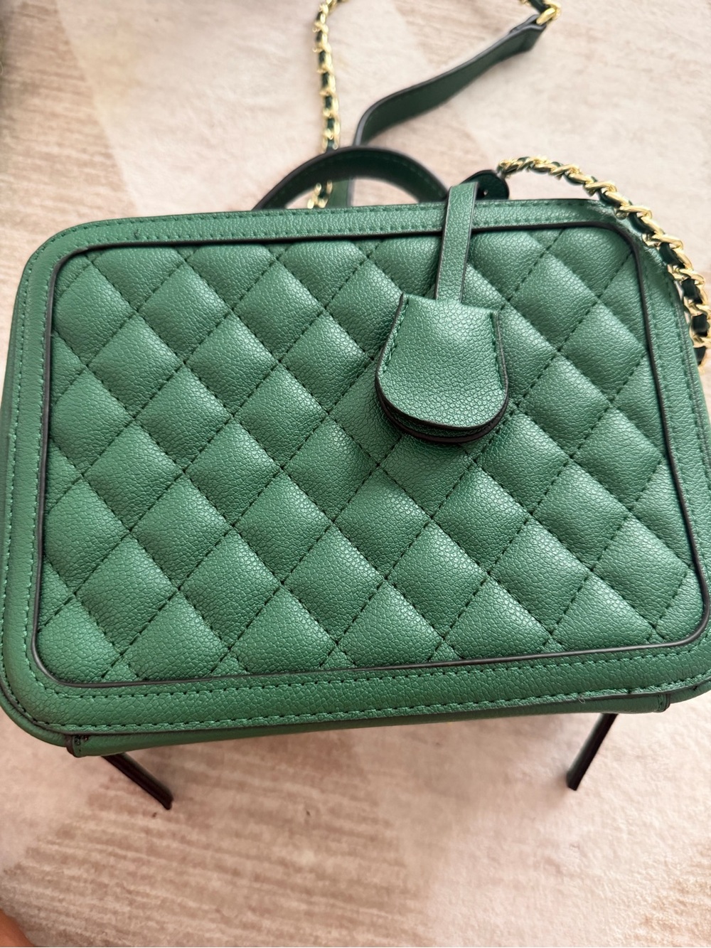 Green Quilted Crossbody Bag with Chain Strap